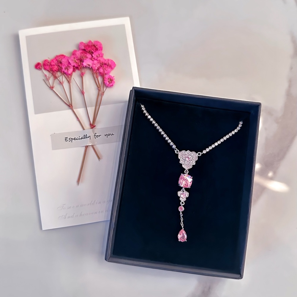 Pink Rose Diamond Simulant Necklace